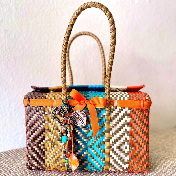 Hand Crafted Handbags - Multicolored Handwoven Plastic Tote